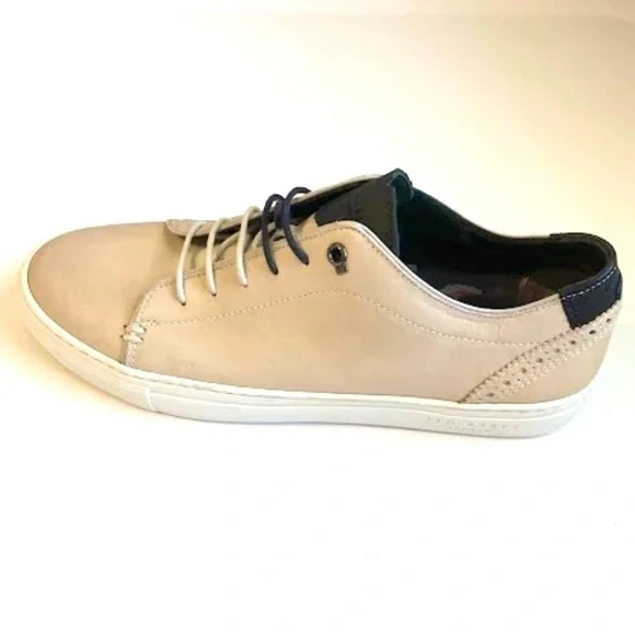 NWT Mens TED BAKER Duuke Brogue Beige Leather Trainers Sneaker 8.5 MSRP $670